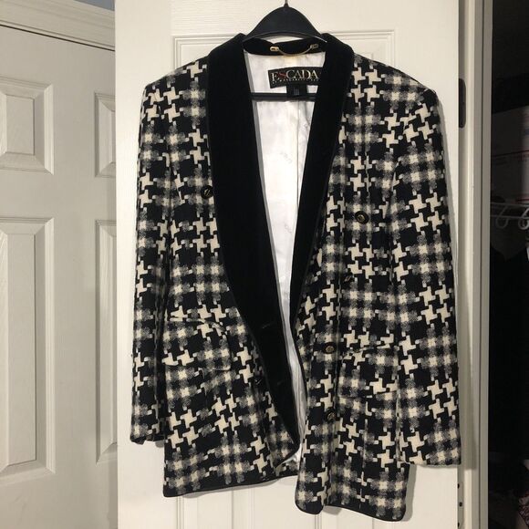 Vintage Escada US 10 Margaretha Ley Black white Houndstooth Blazer Women‎ Sz 40 - Picture 1 of 9